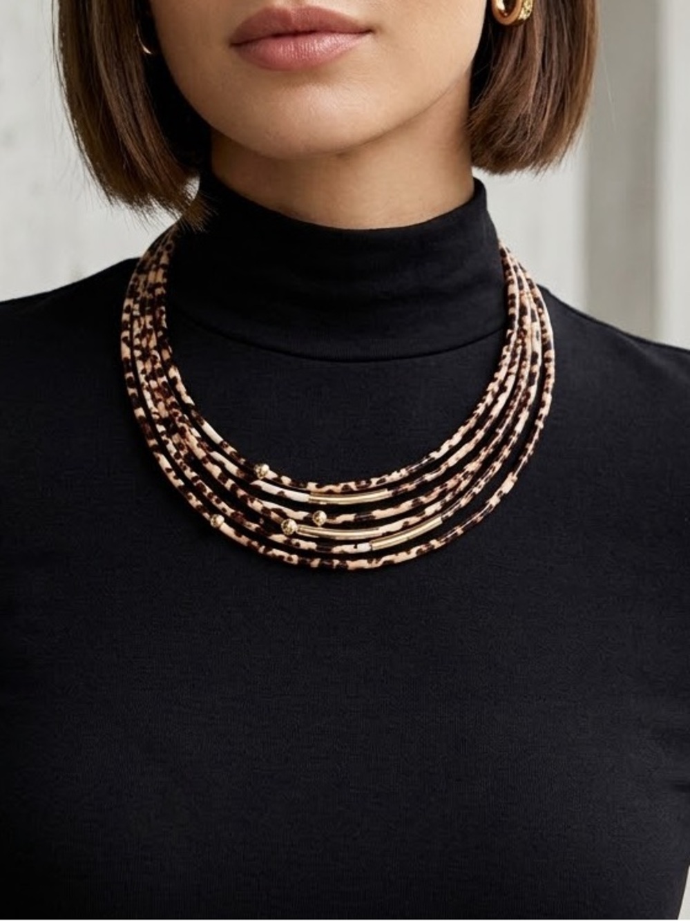Multi-Strand Leopard Print Statement Necklace